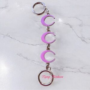Purse Extension Pink Half Moon Silver Metal Chain Replacement Keychain Charm C